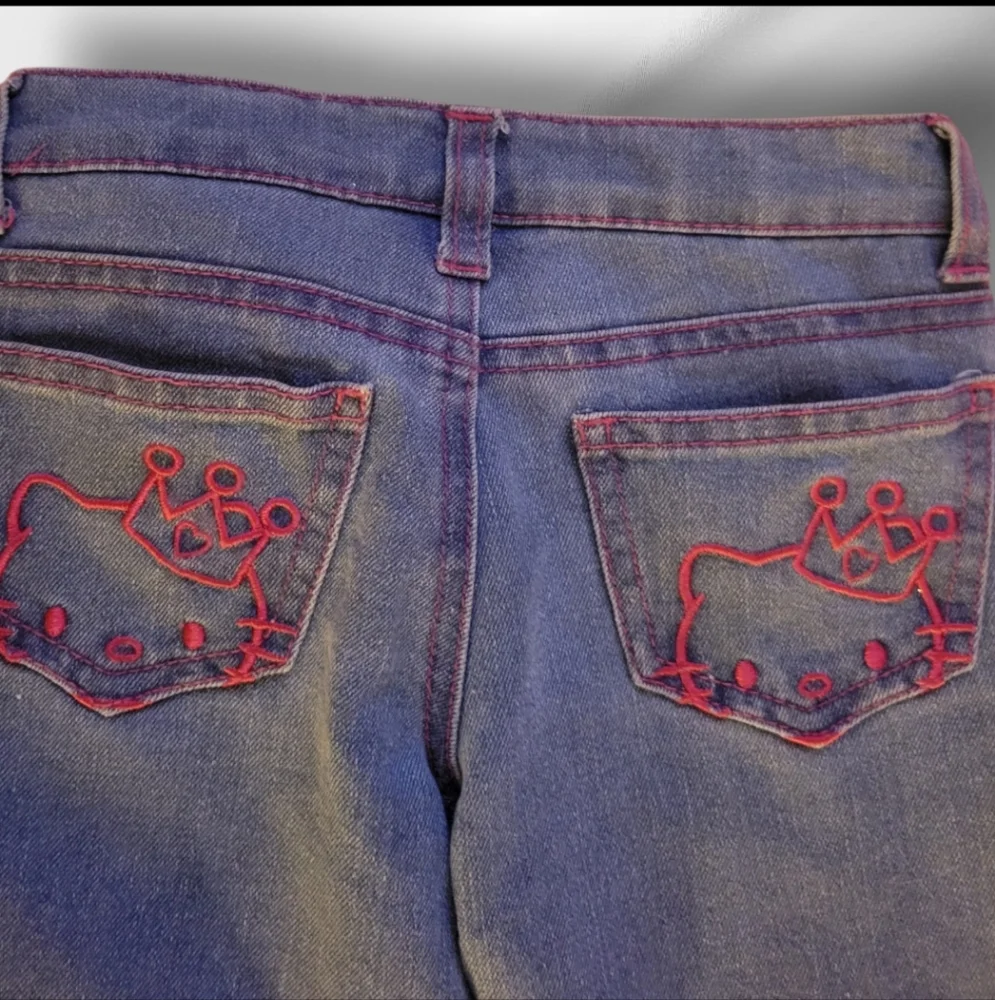 Girls Size 4 Princess Hello Kitty Jeans, Rhinestones, Embroidery Bling Boot Cut